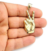 Load image into Gallery viewer, New 10k yellow gold victory sign peace hand gesture pendant unisex polished 3.3g
