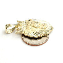 Load image into Gallery viewer, New 14k yellow Gold lion head face with crown Leo zodiac fine Pendant charm 7.1g
