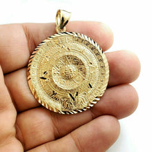 Load image into Gallery viewer, 14k yellow Gold Aztec Mayan sun calendar Azteca pendant fine jewelry 1.52" 7.2g
