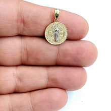 Load image into Gallery viewer, New 14k gold two tone round saint benedict san Benito pendant jewelry 0.56" 1.5g
