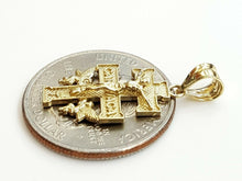 Load image into Gallery viewer, New 10k Yellow gold Caravaca double cross with angel crucifix Jesus pendant 1.6g
