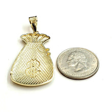 Load image into Gallery viewer, 14k yellow gold dollar sign money bag lucky pendant charm gift fine jewelry 6.5g
