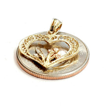 Load image into Gallery viewer, 14k 3 color solid Gold heart rose flower Pendant charm fine love jewelry 1.4g
