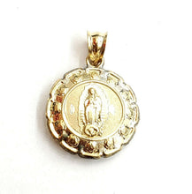 Load image into Gallery viewer, New 10k yellow gold hollow two sided Jesus &amp; virgin Guadalupe pendant 0.69" 2.3g
