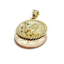 Load image into Gallery viewer, 10k yellow Gold round eagle Pendant charm necklace diamond cut fine jewelry 4.6g
