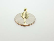 Load image into Gallery viewer, New 10k yellow gold tennis racket pendant fine sport gift jewelry unisex 0.9g
