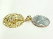 Load image into Gallery viewer, 10k yellow gold round marijuana leaf pendant charm cubic Zirconia 1.18" 6.6g
