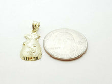 Load image into Gallery viewer, 10k yellow gold dollar sign money bag lucky pendant charm fine gift jewelry 1.4g

