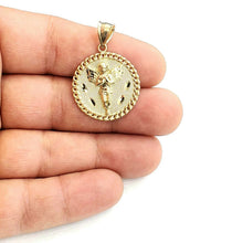 Load image into Gallery viewer, New 10k yellow gold round angel pendant charm diamond cut gift jewelry 0.97" 4g
