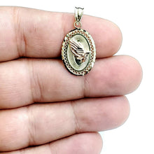 Load image into Gallery viewer, 10k two tone gold oval praying hands pendant charm diamond cut fine jewelry 1.8g
