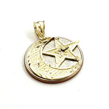 Load image into Gallery viewer, 10k yellow gold moon and star pendant charm diamond cut astronomy jewelry 1.8g
