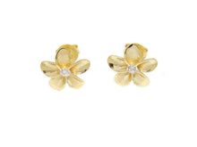 Load image into Gallery viewer, New 14k yellow Gold Hawaiian flower Earring Push Back Fastening with zirconia 2g
