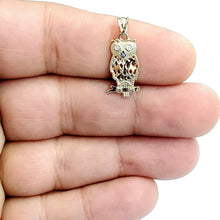 Load image into Gallery viewer, 14k yellow gold owl full body pendant charm gift fine jewelry diamond cut 1.3g
