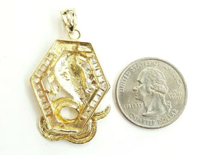 New 14k two tone Gold cobra snake Pendant charm fine jewelry 3D red eye 9.3g