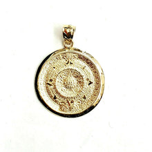 Load image into Gallery viewer, 14k yellow solid Gold Aztec Mayan sun calendar Azteca pendant jewelry 1.02" 3.6g
