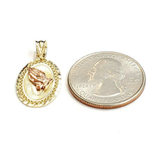 Load image into Gallery viewer, 10k two tone gold oval praying hands pendant charm diamond cut fine jewelry 1.8g
