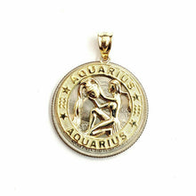 Load image into Gallery viewer, 14k yellow Gold round Aquarius zodiac astrology Pendant charm fine jewelry 2.8g
