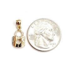Load image into Gallery viewer, 14KT Yellow Gold tiny padlock with heart pendant charm gift Fine Jewelry 1.3g
