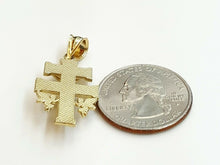 Load image into Gallery viewer, New 10k Yellow gold Caravaca double cross with angel crucifix Jesus pendant 2.7g
