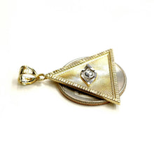 Load image into Gallery viewer, 14k two-tone gold triangle evil eye pendant charm gift fine jewelry unisex 3.8g
