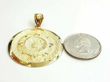 Load image into Gallery viewer, 14k yellow Gold Aztec Mayan sun calendar Azteca pendant gift jewelry 1.39" 8g
