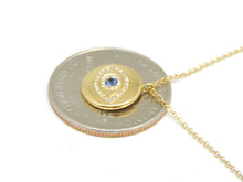 Load image into Gallery viewer, 14k yellow gold 0.17ct diamond sapphire evil eye necklace 18&quot; adjustable chain
