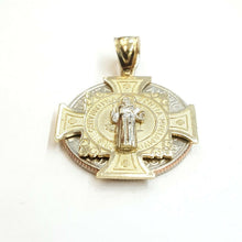 Load image into Gallery viewer, 14k gold two tone saint benedict san benito cross pendant religious jewelry 3.4g
