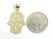 Load image into Gallery viewer, New 10k yellow gold khamsa hamsa hand lucky Jewish filigree pendant fine gift 2g

