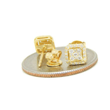 Load image into Gallery viewer, 14k yellow Gold 0.22Ct Round Diamond square stud Earrings Push Back Fastening
