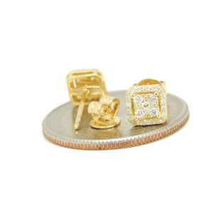 14k yellow Gold 0.22Ct Round Diamond square stud Earrings Push Back Fastening