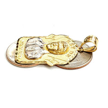 Load image into Gallery viewer, 14k two tone gold Jesus malverde narco saint Sinaloa pendant diamond cut 8.7g
