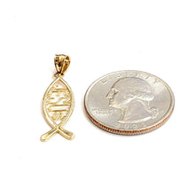 Load image into Gallery viewer, 14k yellow gold Ichthus Fish Jesus pendant charm religious fine jewelry 1.1g
