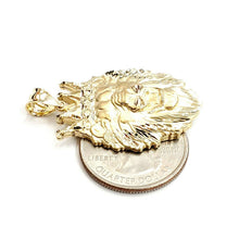 Load image into Gallery viewer, New 14k yellow Gold lion head face with crown Leo zodiac fine Pendant charm 6.9g
