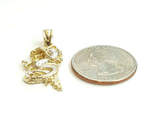 Load image into Gallery viewer, New 14k two tone Gold dragon Pendant charm fine jewelry 3D red eye unisex 3.2g
