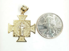Load image into Gallery viewer, 14k gold two tone saint benedict san benito cross pendant religious jewelry 3.4g
