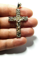 Load image into Gallery viewer, New 10k yellow gold nugget cross jesus pendant fine jewelry religious gift 6.9g
