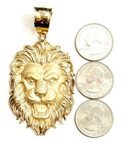 Load image into Gallery viewer, 14k yellow solid Gold big lion Leo head face Pendant charm fine jewelry 23.7g
