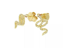 Load image into Gallery viewer, New 14k yellow Gold 0.16Ct Round Diamond snake stud Earrings Push Back Fastening
