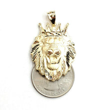 Load image into Gallery viewer, New 14k yellow Gold lion head face with crown Leo zodiac fine Pendant charm 6.9g
