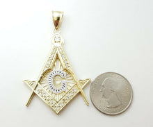 Load image into Gallery viewer, New 10k two-tone Gold Freemason Masonic Pendant charm zirconia fine jewelry 9.5g
