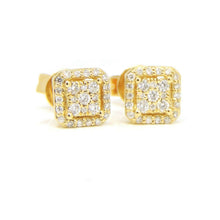 Load image into Gallery viewer, 14k yellow Gold 0.22Ct Round Diamond square stud Earrings Push Back Fastening
