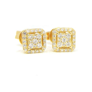 14k yellow Gold 0.22Ct Round Diamond square stud Earrings Push Back Fastening