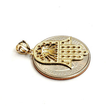 Load image into Gallery viewer, 14k yellow gold khamsa Hay hamsa hand lucky Jewish filigree pendant jewelry 1.7g
