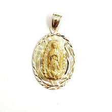 Load image into Gallery viewer, 14k yellow gold oval virgin Mary Guadalupe religious pendant diamond cut 3.8g
