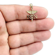 Load image into Gallery viewer, 14k yellow Gold RN caduceus medical sign nurse Pendant charm fine jewelry 1.5g
