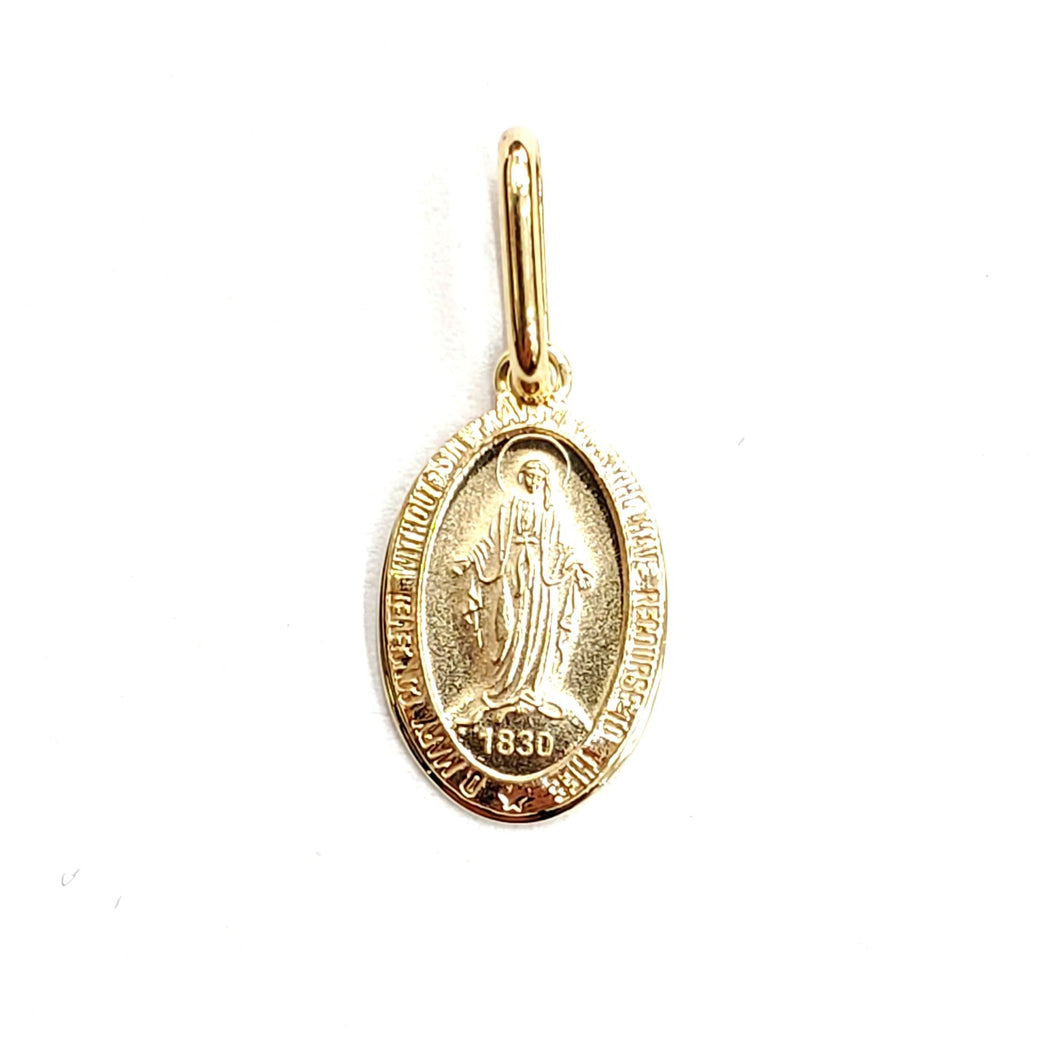 14k yellow gold oval virgin Miraculous Milagrosa pendant charm religious 1.2g