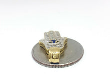Load image into Gallery viewer, New 14k yellow gold khamsa hamsa hand eye Jewish religious cubic zirconia 2.5g
