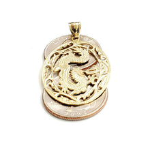 Load image into Gallery viewer, 14k yellow Gold oval dragon Pendant charm solid gift fine jewelry unisex 4.5g
