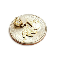 Load image into Gallery viewer, New 14k yellow Gold stork bird carrying Newborn baby Pendant fine jewelry 1.1g
