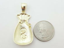 Load image into Gallery viewer, 10k yellow gold dollar sign money bag lucky pendant charm fine gift jewelry 4.3g
